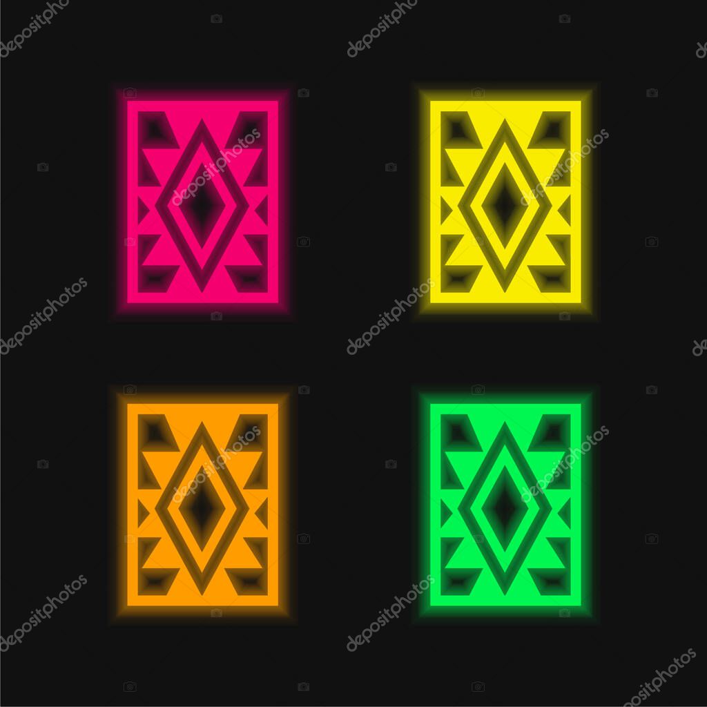 Artisanal Rug Of Mexico four color glowing neon vector icon