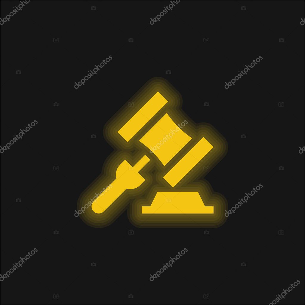 Auction yellow glowing neon icon