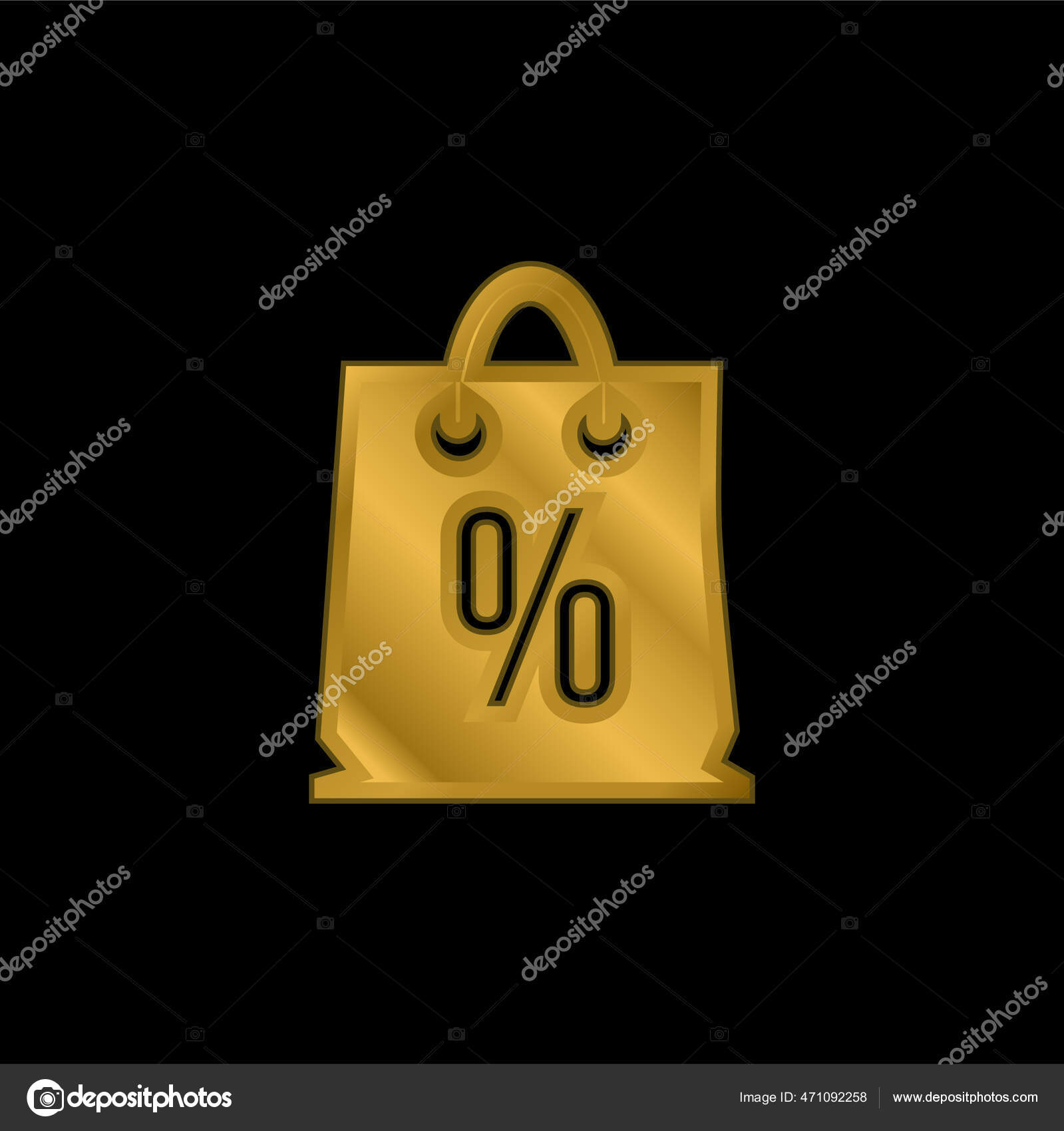Bag Discount Symbol Percentage Gold Plated Metalic Icon Logo Vector