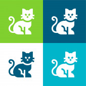 Černá kočka Flat čtyři barvy minimální ikona nastavena