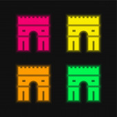 Arc De Triomphe čtyři barvy zářící neonový vektor ikona