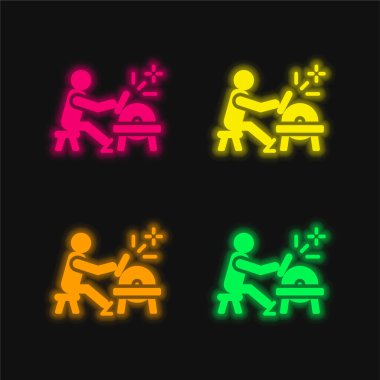 Demirci dört renk parlayan neon vektör simgesi