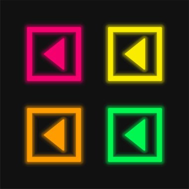 Arka Üçgen Ok Kare Tuşu Dış Hattı 4 renkli parlak neon vektör simgesi