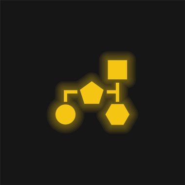 Temel Siyah Geometrik Şekillerin Blok Şeması Sarı parlak neon simgesi