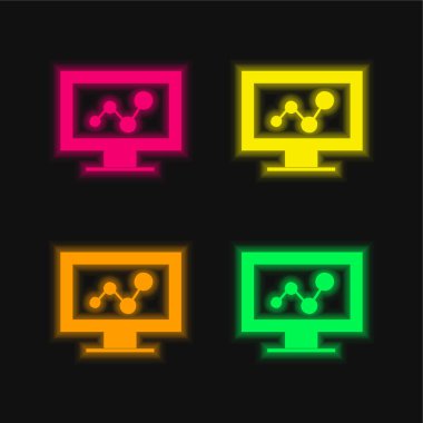 Analitik Çizelge Bir Monitör üzerinde dört renkli neon vektör simgesi