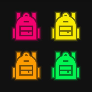 Sırt çantasında parlayan dört renk neon vektör simgesi