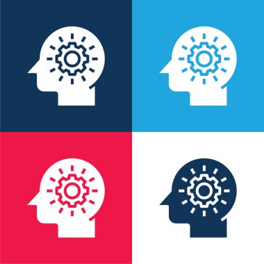 Beyin mavisi ve kırmızı dört renk minimal simge kümesi