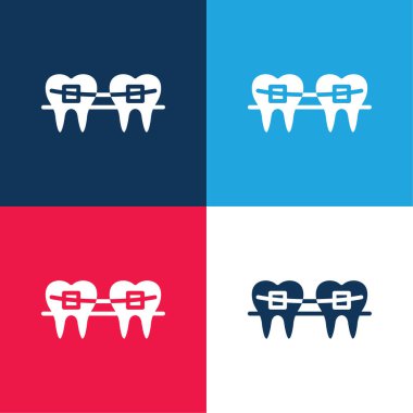 Diş telleri mavi ve kırmızı dört renk minimal simge kümesi