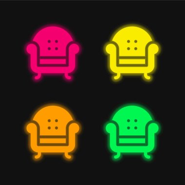 Koltuk dört renkli parlayan neon vektör simgesi