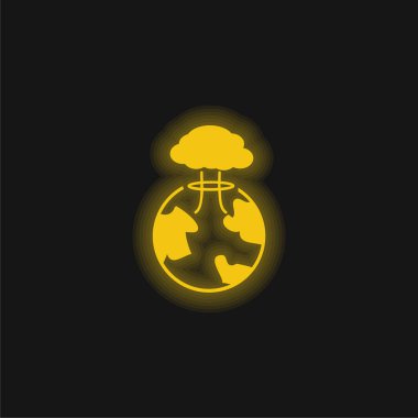 Bomb Exploding On Earth yellow glowing neon icon clipart