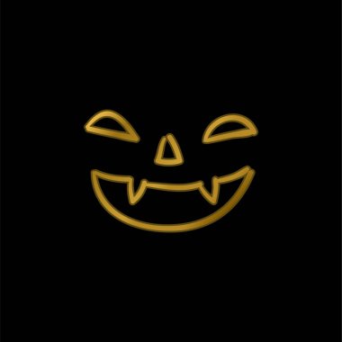 Bad Halloween Face Of Mouth Nose And Eyes Outlines gold plated metalic icon or logo vector clipart