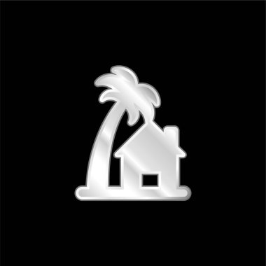 Beach House silver plated metallic icon clipart