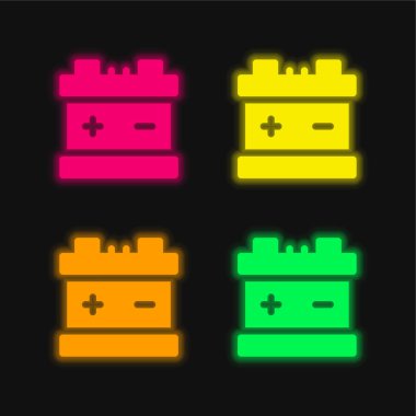 Pil dört renk parlayan neon vektör simgesi