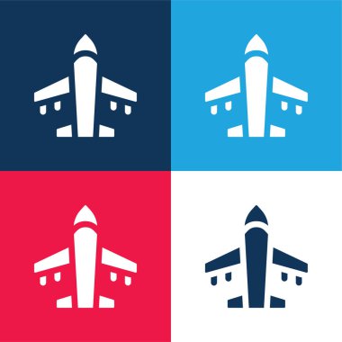 Uçak mavi ve kırmızı dört renk minimal simge kümesi