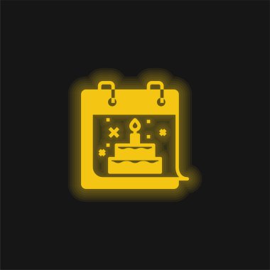 Doğumgünü sarı parlak neon simgesi