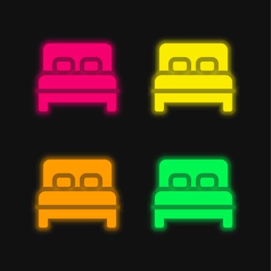 Yatak dört renk parlayan neon vektör simgesi