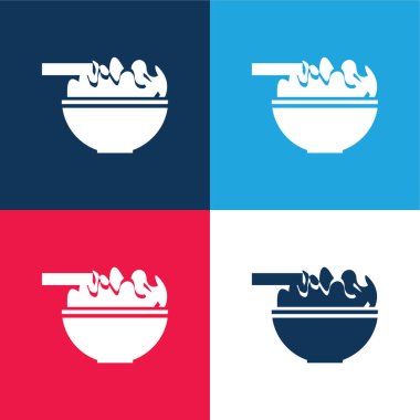 Bowl With Chinese Food blue and red four color minimal icon set clipart