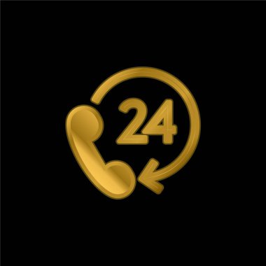 24 Saat Destek Altın kaplama metalik simge veya logo vektörü