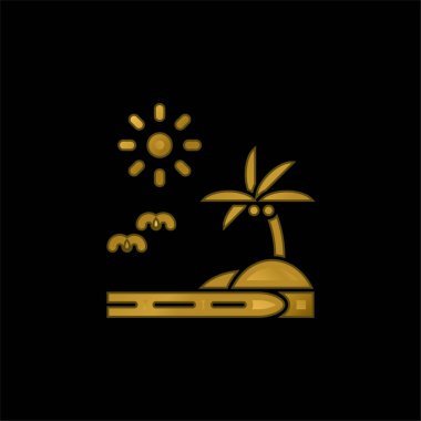 Plaj altın kaplamalı metalik simge veya logo vektörü