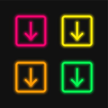 Ok Aşağı dört renk parlayan neon vektör simgesi