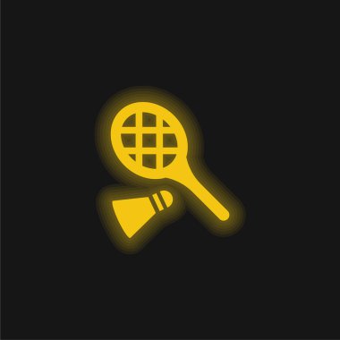Badminton RAcket ve Tüylü sarı parlak neon ikon