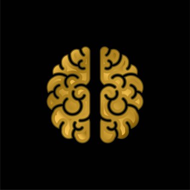 Beyin altın kaplamalı metalik simge veya logo vektörü