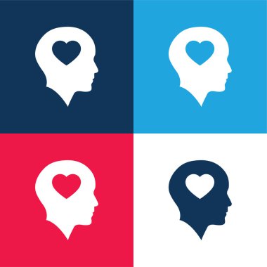 Bald Head With Heart blue and red four color minimal icon set clipart