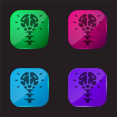 Brain four color glass button icon clipart
