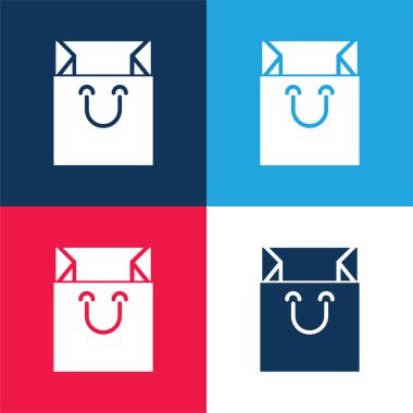 Poşet mavi ve kırmızı dört renk minimal simge seti