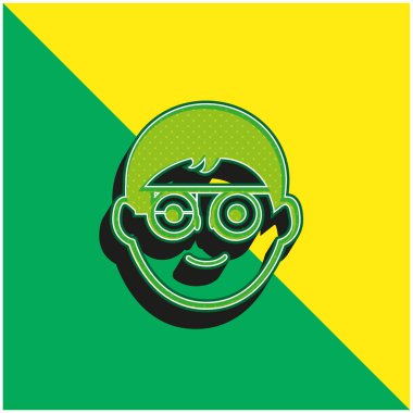 Dairesel Gözlüklü Çocuk Yüzü ve Google Gözlükleri Yeşil ve Sarı Modern 3D vektör logosu