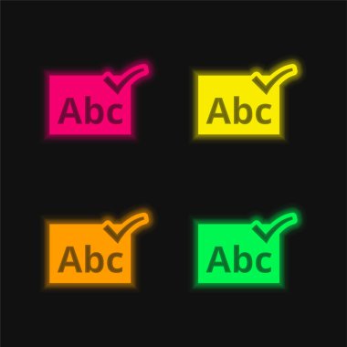 ABC Verification Symbol four color glowing neon vector icon clipart