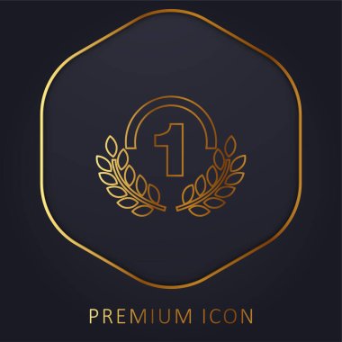Award Medal Of Number One With Olive Branches golden line premium logo or icon clipart