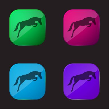 Black Jumping Horse With Face Looking To The Ground four color glass button icon clipart