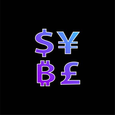 Dolar Yen ve Pound İşaretleriyle Bitcoin Para Birimi Sembolü Mavi Gradyan vektör simgesi