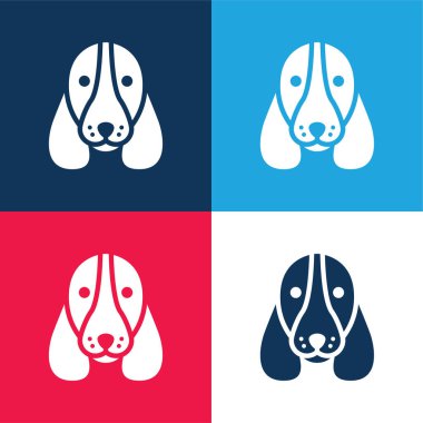 Basset Hound Dog Head blue and red four color minimal icon set clipart