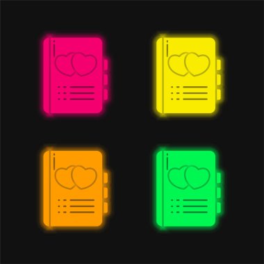 Kitap dört renk parlayan neon vektör simgesi