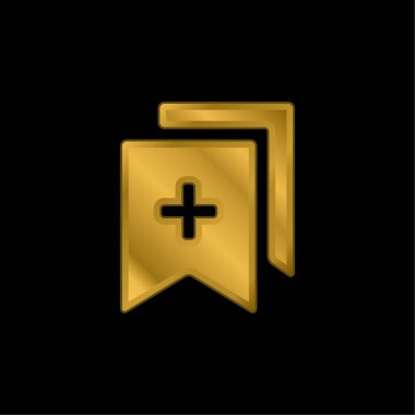 Yer imleri altın kaplamalı metalik simge veya logo vektörü ekle