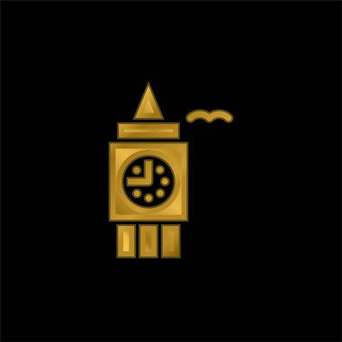 Big Ben gold plated metalic icon or logo vector clipart