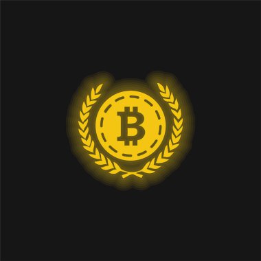 Bitcoin with Olive Leaves at both side sarı parlak neon simgesi
