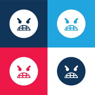 Kızgın Duygu Simgesi Yüzü Mavi ve Kırmızı Minimum Renk Simgesi