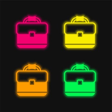 Evrak çantası dört renk parlayan neon vektör simgesi