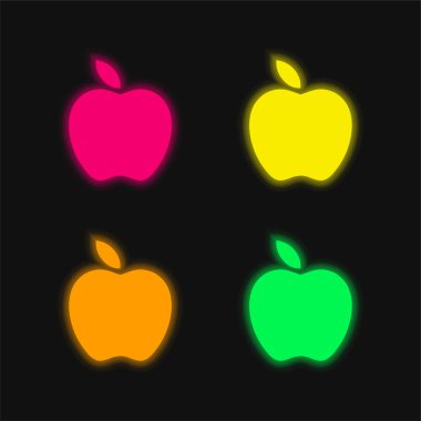 Apple Siyah Meyve Şekli dört renkli parlak neon vektör simgesi
