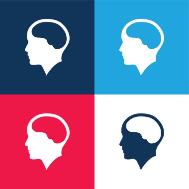Brain Inside Human Head blue and red four color minimal icon set clipart