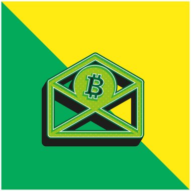 Bitcoin içinde Bir Posta Zarfı Taslak Yeşil ve sarı modern 3d vektör logosu