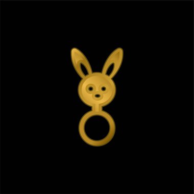 Tavşan Kafalı Bebek Çıngırağı Altın şekilli metalik simge veya logo vektörü
