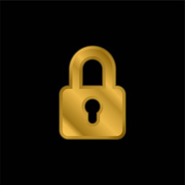 Big Lock gold plated metalic icon or logo vector clipart