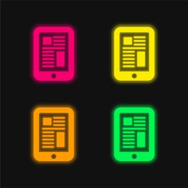 Büyük Tablet dört renk parlayan neon vektör simgesi