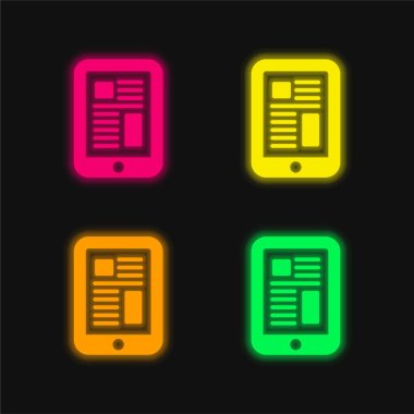 Big Tablet four color glowing neon vector icon clipart