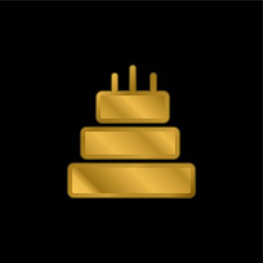 Birthday Cake Of Three Cakes gold plated metalic icon or logo vector clipart