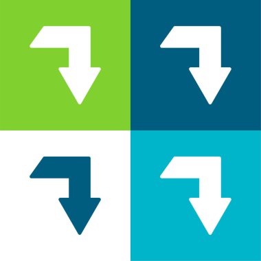 Arrow Down Kırık Açı Düz Düz 4 renk minimal simgesi seti